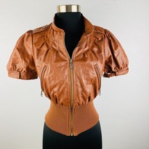 Arden B Brown Faux Leather Short Sleeve Women&#39;s XS Zip Up Jacket * - £15.12 GBP