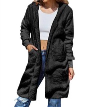 Double Take full size hooded teddy bear jacket with thumbholes in Black ... - $58.41