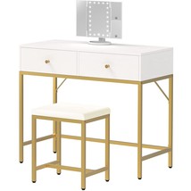 Vanity Desk, Makeup Vanity With Stool & Tri-Fold Lighted Mirror, Vanity Table Se - £135.71 GBP
