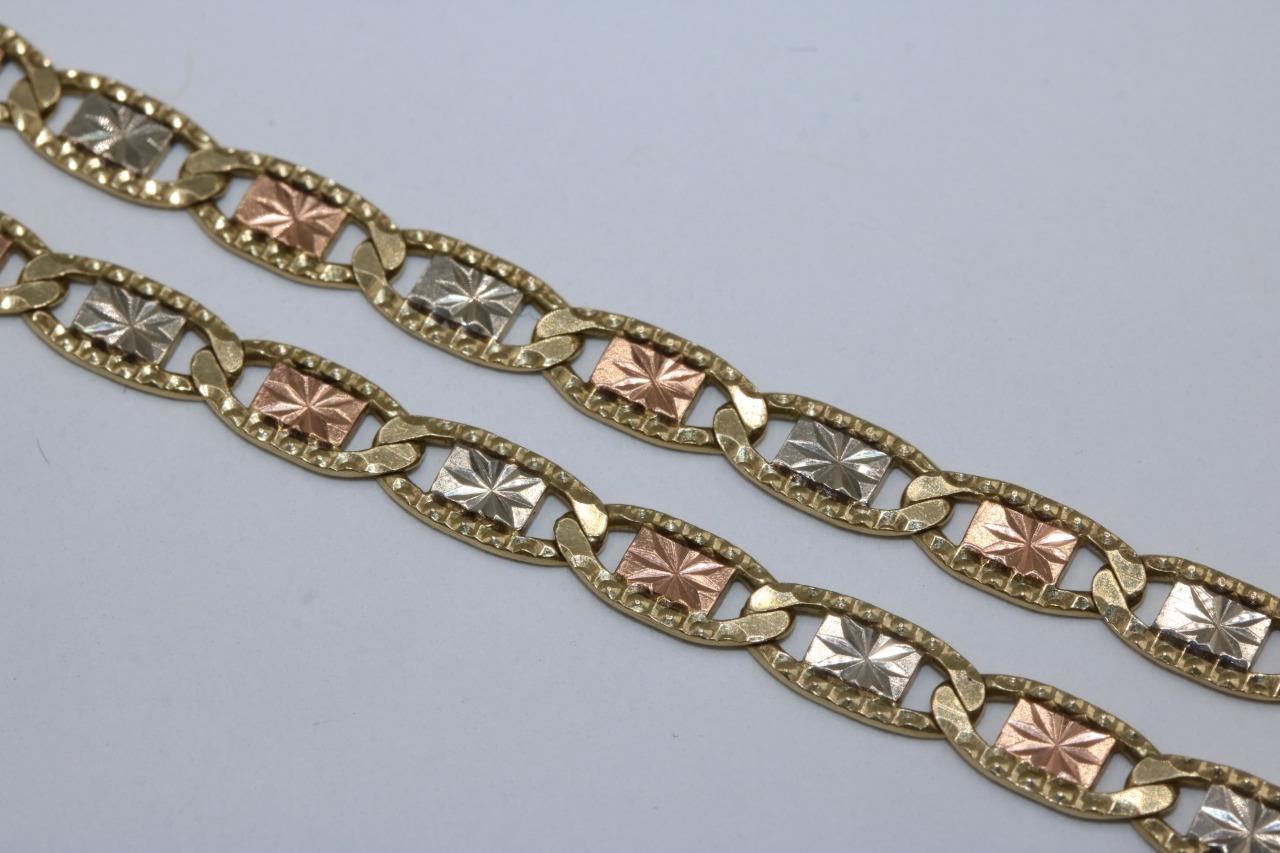 10K Tri Color Gold 4MM Fancy Mariner Link Necklace 19" Long 13.6 Grams Item image 2