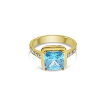 Real 14k Gold Ring Sky Blue CZ Birthstone Women Band Size 7 - £165.80 GBP