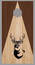 Buck Deer Silhouette on Triangle Stained Wood Corn Hole Board Decal Wrap - $19.99+