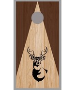 Buck Deer Silhouette on Triangle Stained Wood Corn Hole Board Decal Wrap - $19.99+
