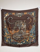 Hermes Scarf Jungle Love 90 cm Silk brown purple Carre animal Leopard - £442.12 GBP