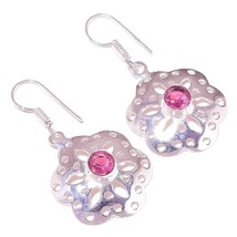 Tourmaline Pink Gemstone 925 Silver Overlay Handmade Drop Dangle Flower ... - $9.95