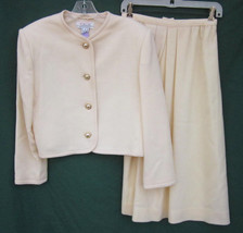 Y2K Talbots Ivory Pure Wool Skirt Suit Vintage 10P Rhinestone Pearl Dome Buttons - £26.29 GBP