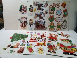 Vintage Christmas Window Clings 6 Sheets Santa Snowman Christmas Tree Reindeer - £18.21 GBP