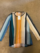 Lularoe Lynnae Long Sleeve Shirt S NWT small striped neon neutral summer - £14.56 GBP