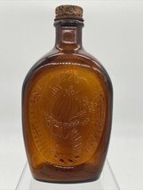 VTg Log Cabin Syrup Embossed Amber Glass Bottle 1776 Bicentennial Pumpkin Patch - £8.17 GBP