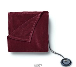 SunBeam Microplush Electric Bed Blanket Sunbeam Burgundy Twin - £33.63 GBP