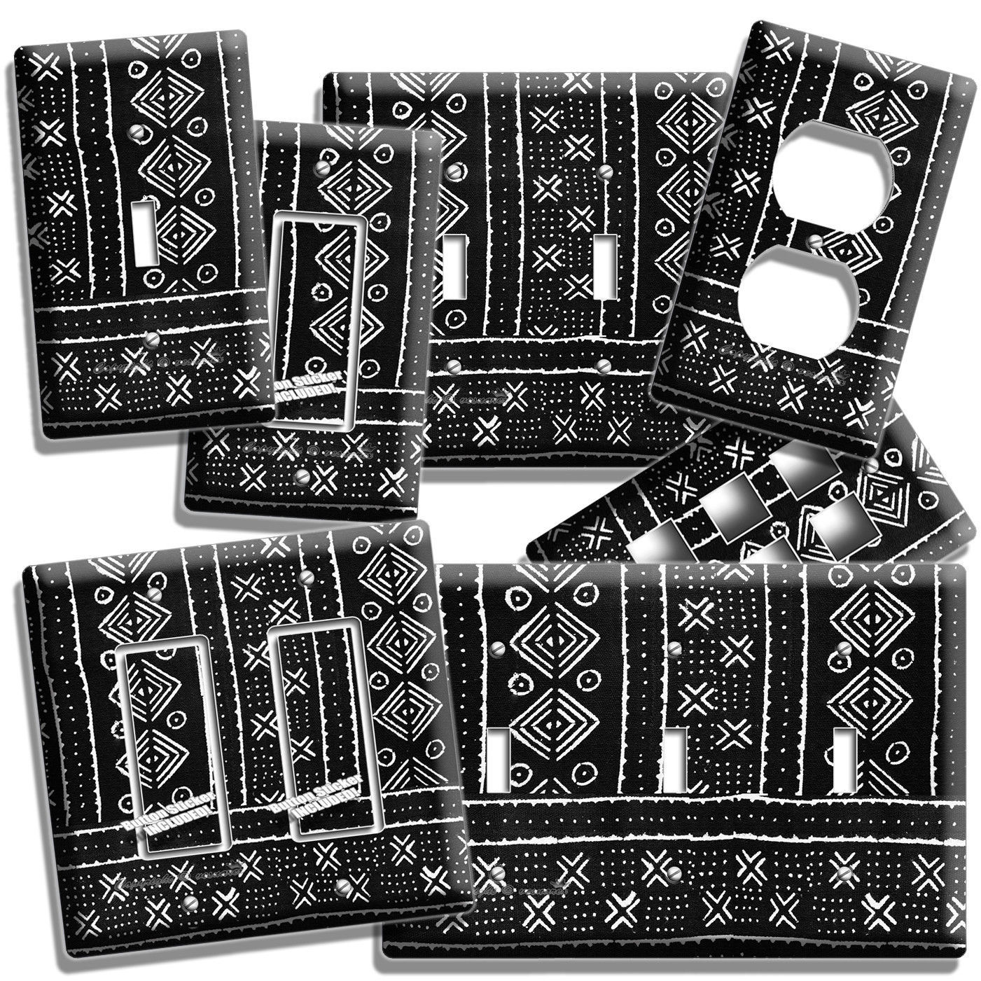 AFRICAN TRIBAL BLACK MUDCLOTH LOOK LIGHT SWITCH OUTLET WALL PLATE ROOM ART DECOR