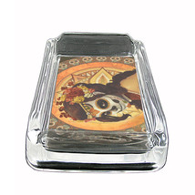 Sugar Skull Glass Ashtray D7 4&quot;x3&quot; Day of the Dead Skeletons Folk Art - £39.52 GBP