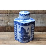 Vintage Chinese Tea Canister Blue &amp; White Porcelain + Lid Cup Oolong, Gr... - $32.38