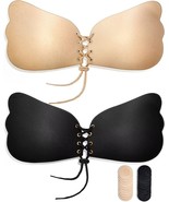 Adhesive Bra Strapless Sticky Bras 2 Pairs,Push Up Sticky Lifting (Black... - £14.45 GBP