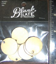 6 small rOund WOOD CIRCLES Blank TAGS w/ hOle 7/8&quot; diameter x 1/16&quot; Wood... - $13.63