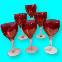 Ruby Red Sherry Glasses Cranberry Clear Stemmed Cordial Set of 6, 1 extra Vtg - £20.97 GBP