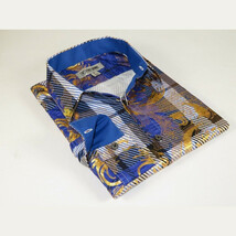 Mens Stacy Adams Fancy Foil Metallic Print Sports Shirt Stage Singer 4943 Blue image 10