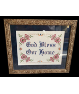 God Bless Our Home Embroidery Embroidered Finished Framed Art Vintage 14... - $89.27 CAD