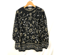 VTG Metallic Floral Long Sleeve Knit Sweater Top SMALL Black Dana Scott ... - $24.29
