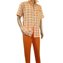 Men 2pc Walking Leisure Suit Short Sleeves DREAMS Checker 282-18 Orange image 3