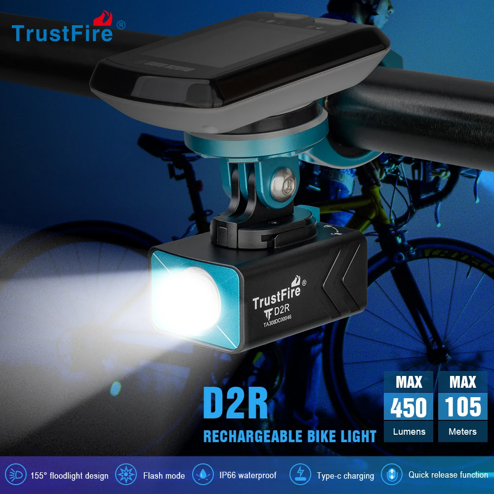 Trustfire D2r Bicycle Rechargeable Light 450lm Quick Release Cycling Accessories - £20.59 GBP