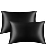 Satin Pillowcase for Hair and Skin Set of 2, Black Soft Silky Queen 20x3... - $16.82