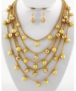 NEW Gold Ccb Bead Multi Row Layer Charm Necklace &amp; Dangle Earring Set - $11.99