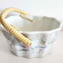 Russ Berrie and Co Porcelain Mini Basket Vintage Floral Japan 4.5 x 3.5 x 2 C95 - £13.68 GBP