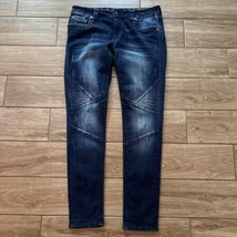 Rock Revival Mena Mens 31x33 Biker Distressed Blue Skinny Jeans Pants - £78.17 GBP