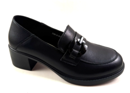 Bonavi 31R9-21 Black Leather Low Block Heel Loafer Shoe - $168.09 CAD