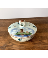 Vintage Delft Handpainted Lidded Candy Dish or Trinket Bowl Colorful Windmill - $13.50