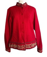 Vintage Talbots Red Boiled Wool Sweater Jacket Beaded Collar Button Fron... - $39.59