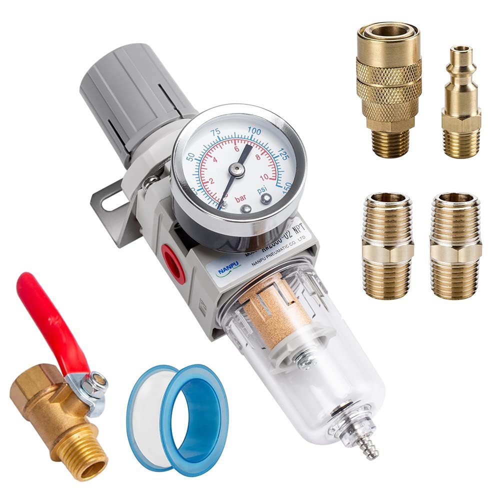 Nanpu 1/4&quot; Npt Compressed Air Filter Regulator Combo Piggyback, 5, Ball ... - $33.99