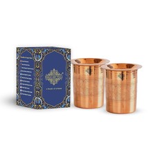 Embossed Design Copper Glass Tumbler Cup with Lid 300 Ml , Set of 2 - £27.68 GBP