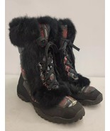 COACH Jennie Black Red Lurex Tartan Rabbit Fur Lined Mid Calf Boots Wome... - $749.56 MXN