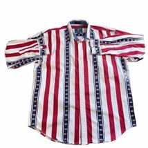 Vintage Chaps Ralph Lauren Shirt Men&#39;s Large Long Sleeve Button Up American Flag - £14.69 GBP