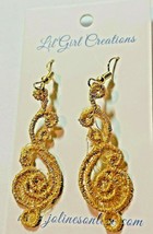 Earrings Drop Dangle Music Filigree Lace BOHO Gold Drop Dangle Wire 3&quot; l FSL - £11.09 GBP