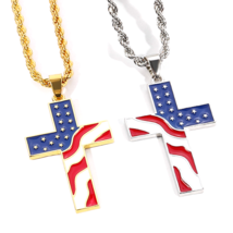 Men Silver Gold American Flag Cross Pendant Necklace Christian Jewelry C... - £9.40 GBP