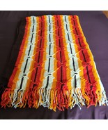 1970s Handmade Crocheted &quot;Sunset Fringe&quot; Geometric-Striped Afghan Throw ... - €52,29 EUR