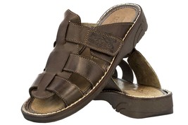 Mens Cognac Brown Real Leather Handmade Sandals Mexican Original Slip On Slides - £31.59 GBP