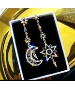 Sun Moon Star Cubic Zirconia Drop Earrings Glistening  - $11.87