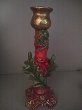 Festive single candelabra. Red trimmed in gold.  9&quot; tall - $13.95