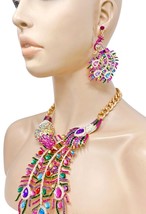 Luxurious Multicolor Crystal &amp; Rhinestone Statement Peacock Necklace Earring Set - £71.21 GBP