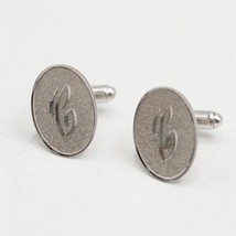 Vintage Silver Tone Oval Cuff Links Pair Mid Century Monogrammed &quot;C&quot; - £11.67 GBP