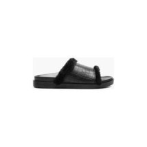 Stacy Adams Monty Slide Sandal Crocodile Print Faux Fur Black 25560-001 image 2