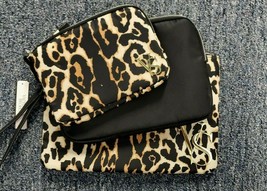 Victoria's Secret Leopard Black Travel Cosmetic Bag Case Makeup Wristlet 3Piece - $34.50