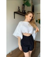 White Crocheted Crop Top With wide sleeves and a straight neckline - £82.03 GBP+