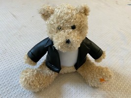 REESE&#39;S SOFT PLUSH BEAR WITH FAUX LEATHER JACKET 7 INCHES SITTING POSITION - $9.89