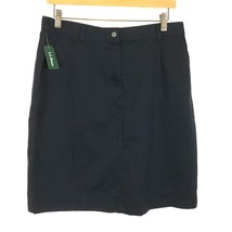 NWT Womens Petite Size 14 14P LL Bean Navy Bayside Plain Front Twill Skirt - $23.51
