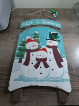 Christmas House Wood Decor Sign, Snowman Sled, LET IT SNOW - $18.69